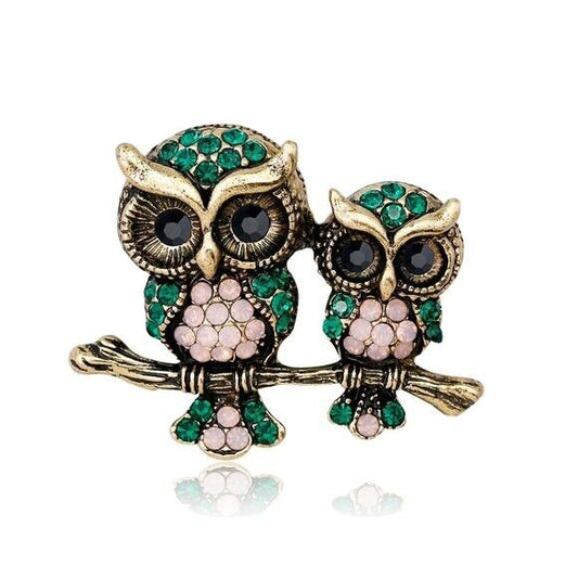 Rhinestone owls Brooch
