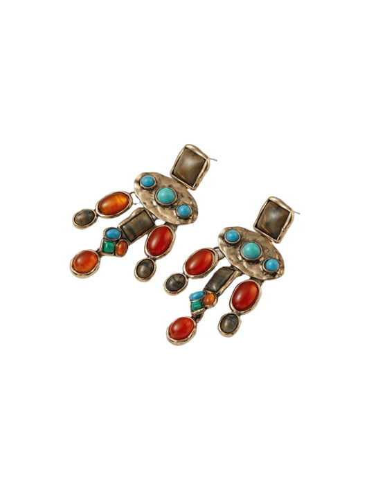 Multicolored Style Metal and Resin Beads Dangle Drop Earrings