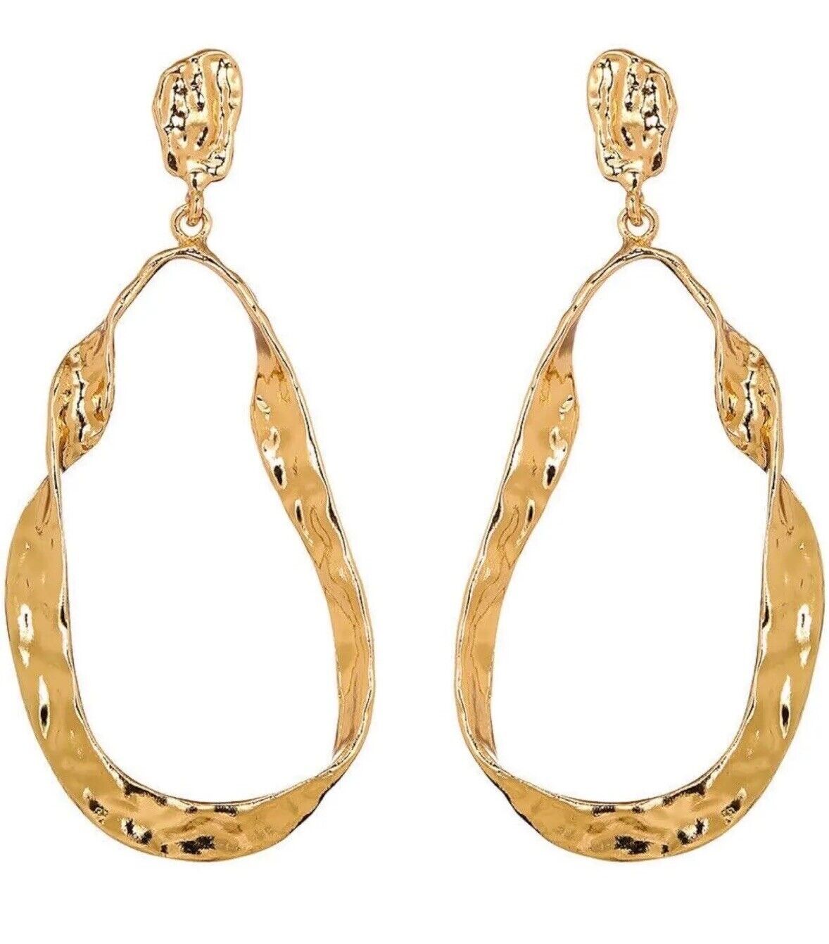 Gold Hammered /Textured Oval Drop Earring