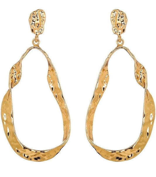 Gold Hammered /Textured Oval Drop Earring