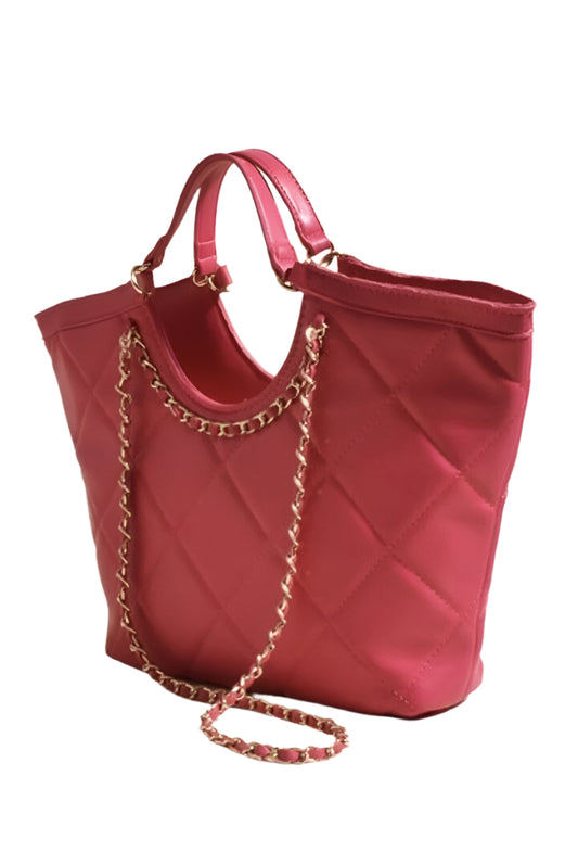 Hot Pink Quilted Vegan Leather Tote Bag
