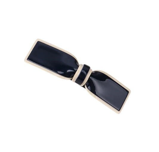 Dark Navy Blue And Beige Small Acrylic Hair Barrette