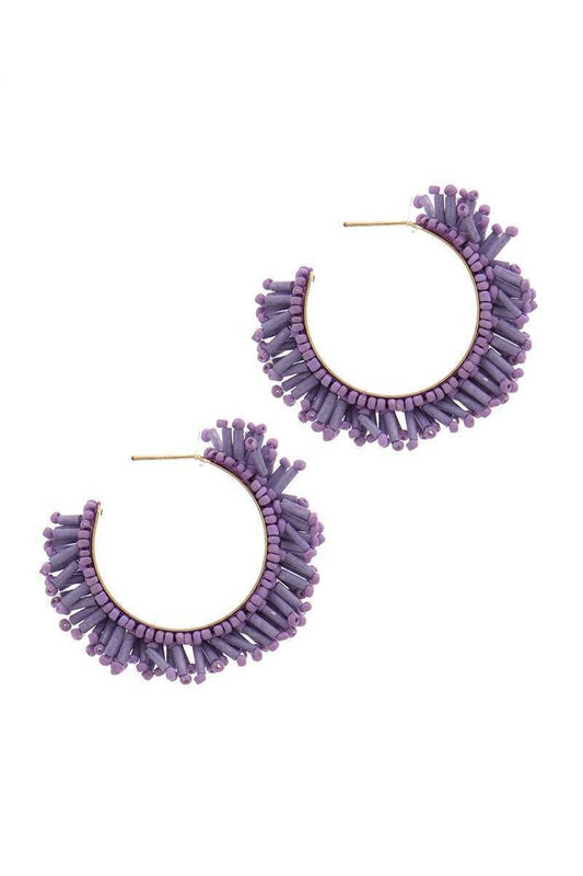 Lavender Purple Beaded Hoop Earring