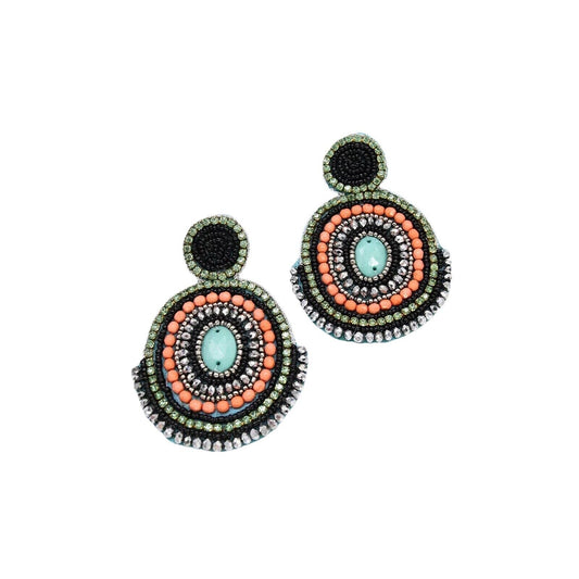 Black Orange Blue Beaded Round Drop Earring