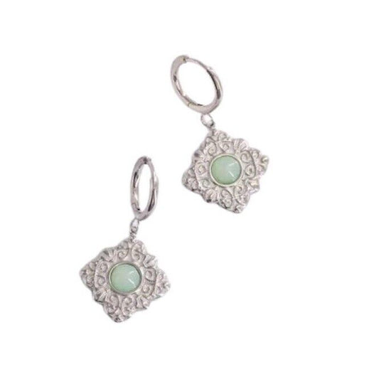 Silver Plated Stainless Steel Opal Stone Hoop Earring