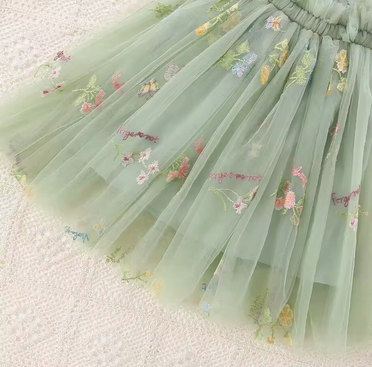 6-12 M Baby Girl Sage Green Mesh Embroidered Fit And Tutu Flare Dress