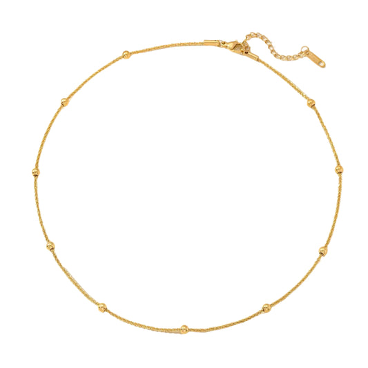 Plain Gold Plated Stainless Steel Chain Round Beads Necklace