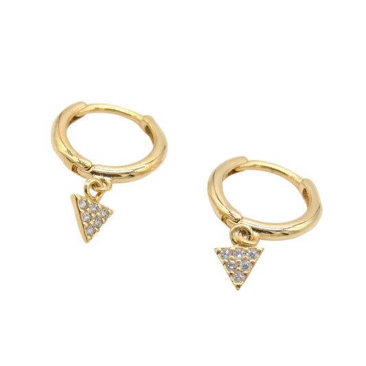 Gold Mini Hoop With Triangle Rhinestone Charm Earrings