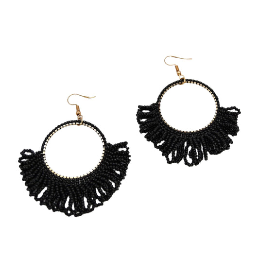 Black Beaded Round Drop Earring