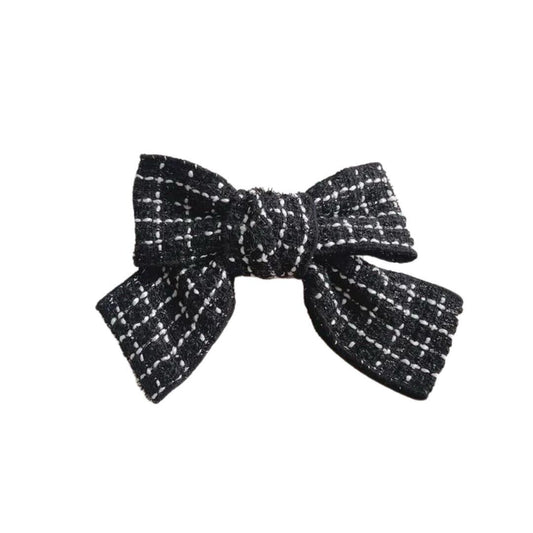 Black Handmade Tweed Plaid Hair Bow Barrette