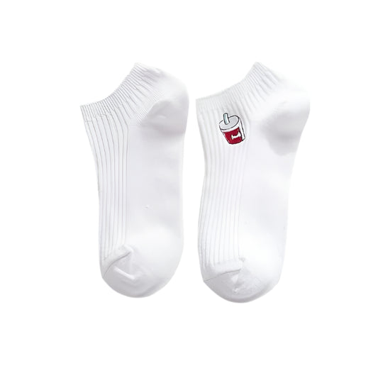 Soda Drink Embroidered White Socks