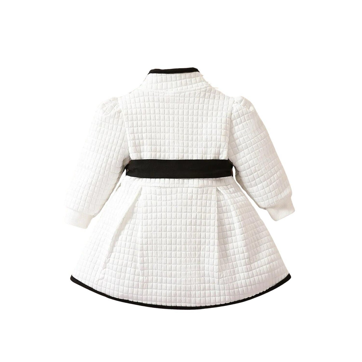 6-9M White And Black Baby Girl Thermal Belted Quilted Dress/ Coat