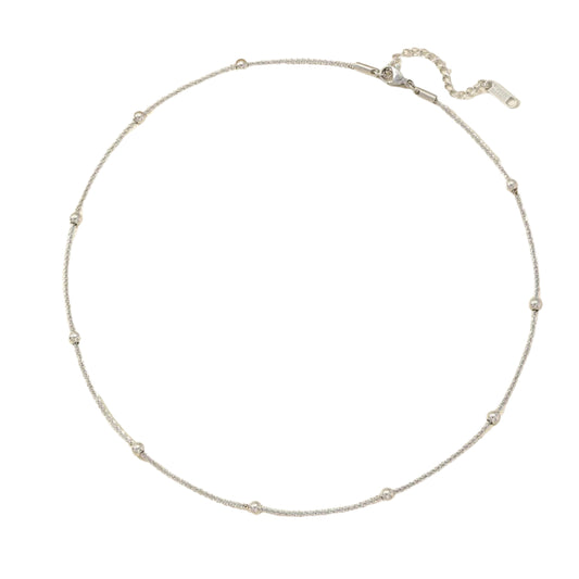 Plain Silver Plated Stainless Steel Chain Round Beads Necklace