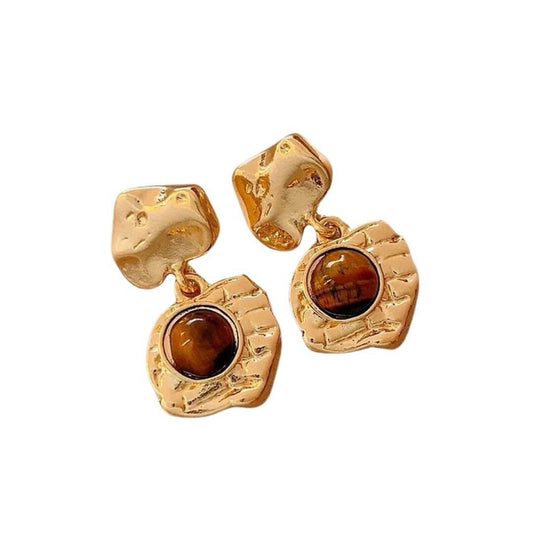 18k Gold Plated Hammered Style Drop Earring