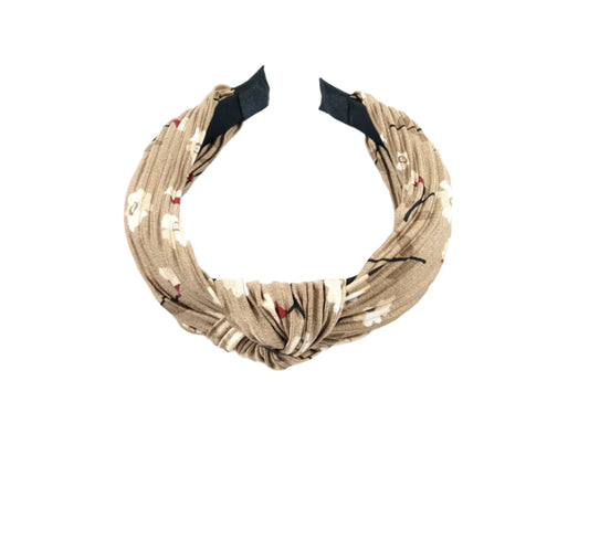 Beige Hairband/ Headband Fabric, Floral Knot Headband