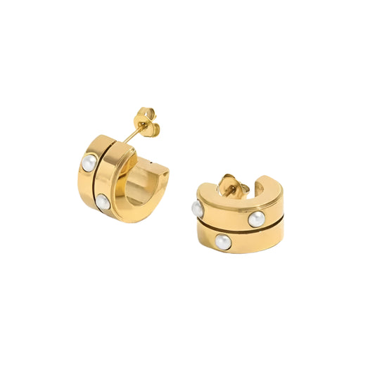 Gold Plated Stainless Steel Pearls Mini Hoop Earring