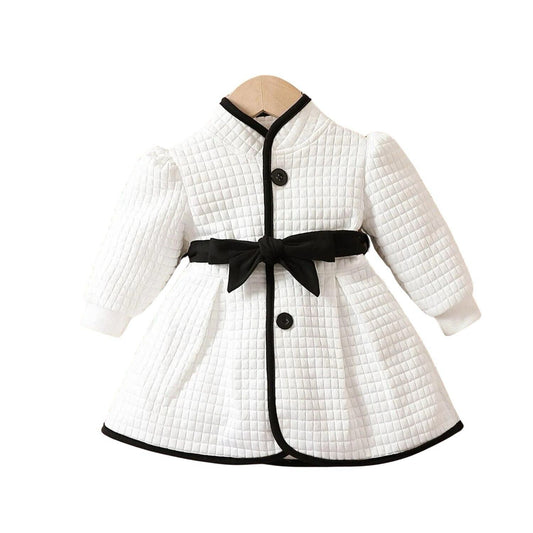 6-9M White And Black Baby Girl Thermal Belted Quilted Dress/ Coat