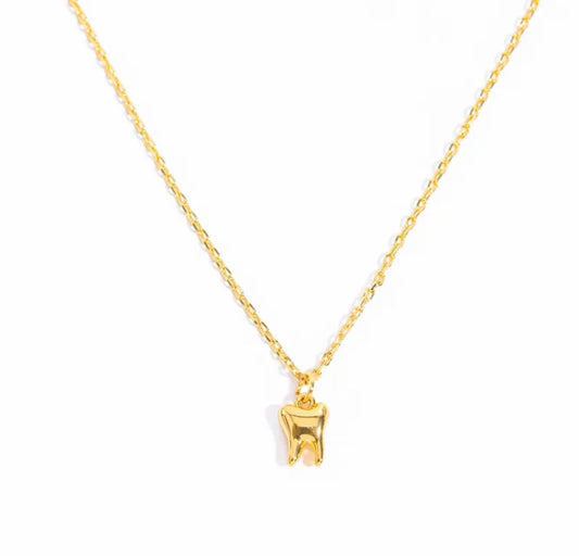 Gold Plated Copper Dentist Tooth Pendant Chain Necklace