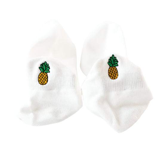 Pineapple Embroidered White Ankle Socks