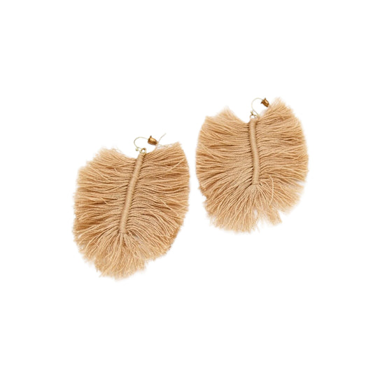 Beige Leaf Look Threaded Tassels Handmade Earring