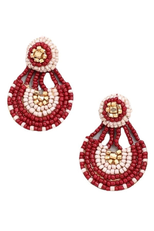 Red And White Beaded Ethnic Drop Earring