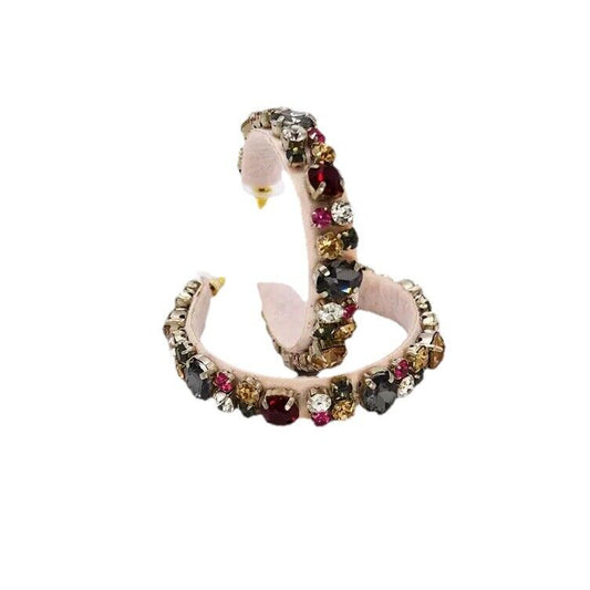 Pink Cubic Zirconia Rhinestones Hoop Earrings