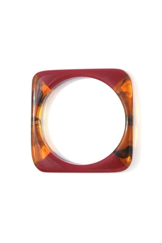 Red And Brown Resin Acrylic Cuff Slide In Square Bangle/Bracelet