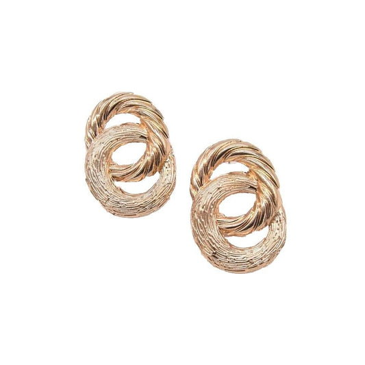 Gold Textured Double Round Drop Earring