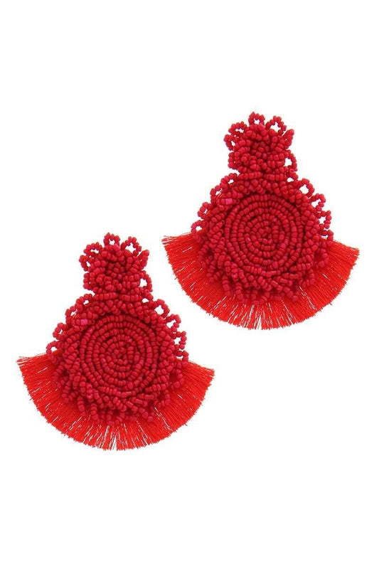 Red Beaded Ethnic Drop Earring