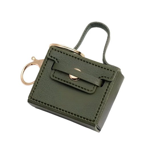 Green Faux Leather Keychain Bag/Coin Purse/ Earplugs