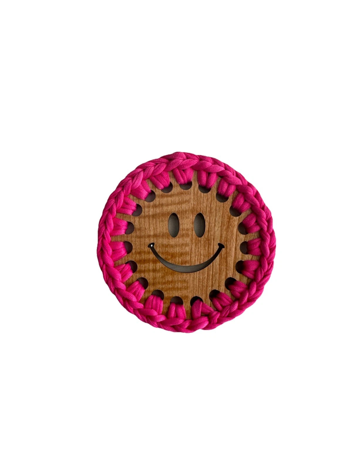 Hot Pink Handmade Crochet And Wood Coffee Round Coaster Set