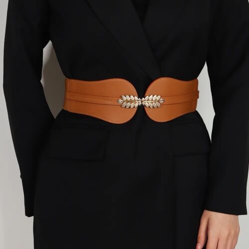 Camel And Gold Leaf Buckle Adjustable Elastic Band Women’s Belt
