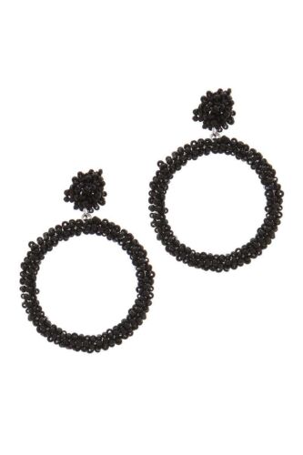 Black Resin Beaded Drop Round Earrings