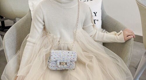 Baby Blue Mini Tweed Kids/Adult Crossbody Clutch/Purse/Bag