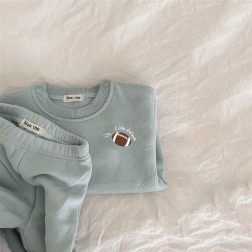 3-4Y Boy Baby Blue Cotton Polyester Embroidered Football Sweater And Pants Set