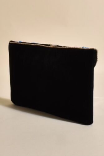 Black Handmade Beaded Bird And Floral Velvet Purse