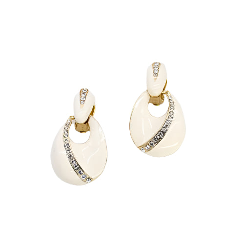 Cream/Ivory And Gold Retro Style Clip on Cubic Zirconia Earrings