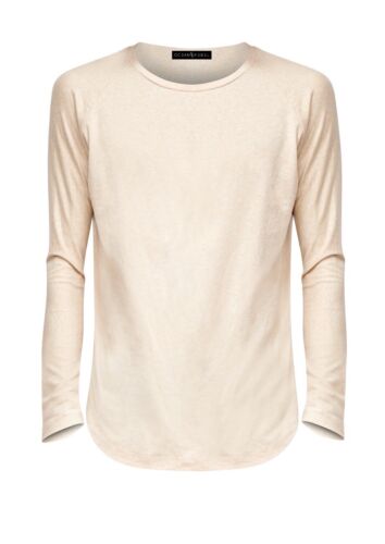 Ocean Rebel Designer Mens Scoop Hem long Sleeve Oatmeal Tshirt Size L