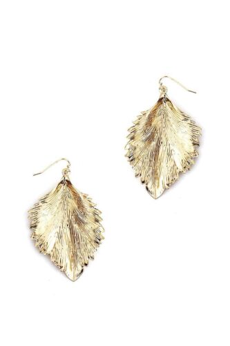Gold Textured Leaf Fashion Drop Earring