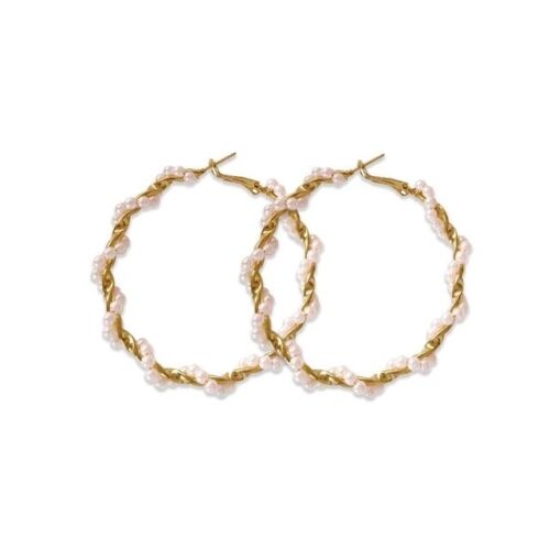 Gold Swirl Pearls Style Hoop Earring