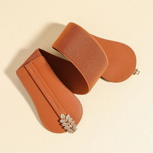 Camel And Gold Leaf Buckle Adjustable Elastic Band Women’s Belt