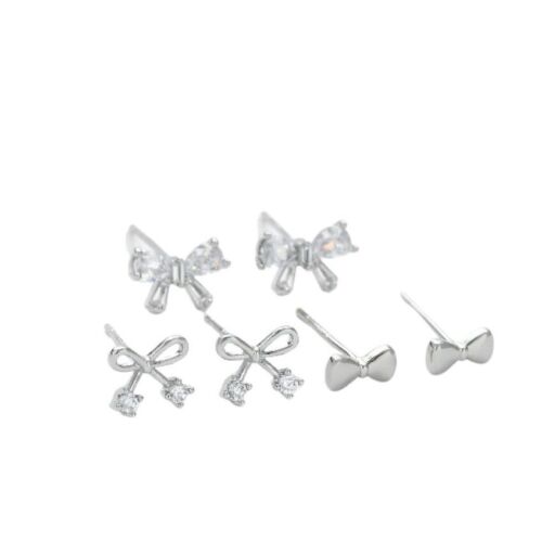 Silver And Cubic Zirconia Bow Earrings 3 Pieces Set
