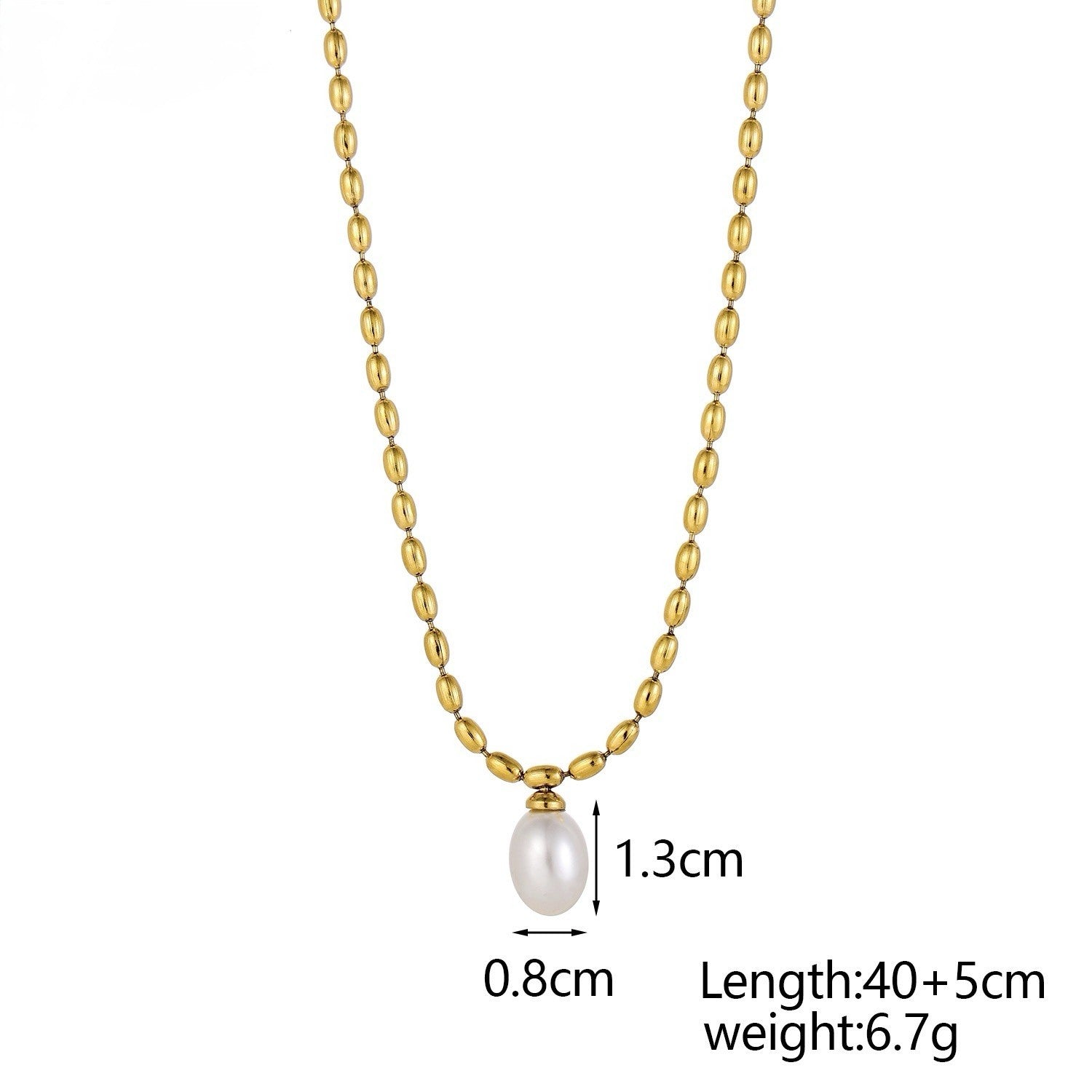 Gold Plated Stainless Steel Pearl Pendant Necklace1