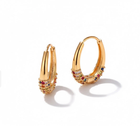 Gold Plated Multicolored Cubic Zirconia Stones Huggie Hoop Earrings0
