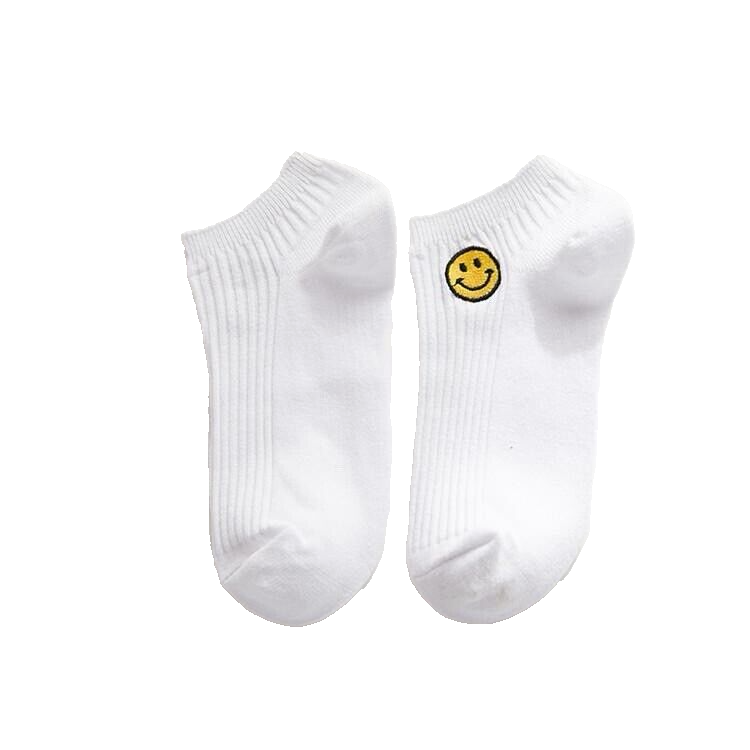 Smiley Face Emoji Embroidered White Socks0
