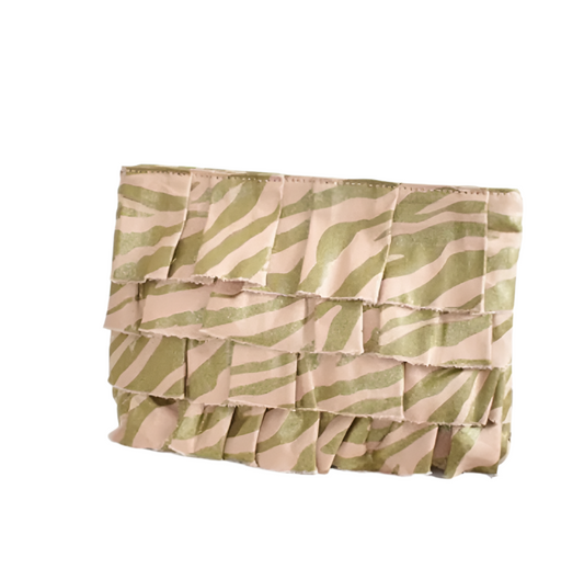 Cute Zebra Pink Green Ruffle Purse Handbag clutch