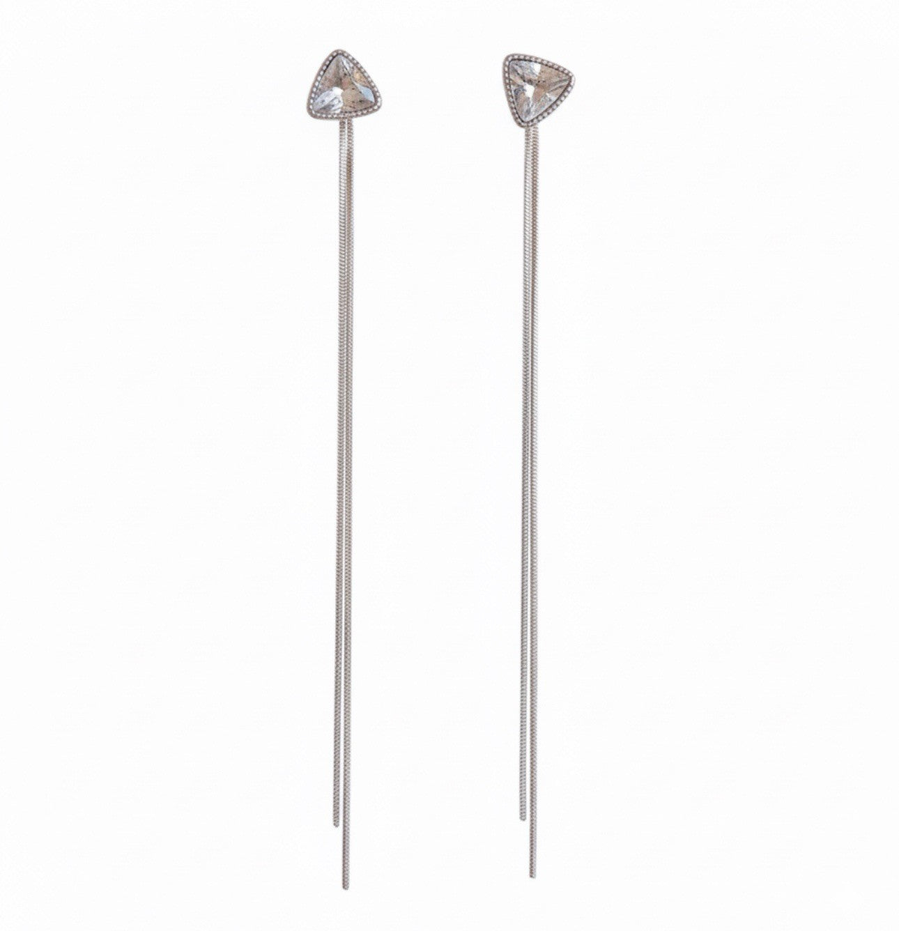 Lone Silver Tone Earrings Triangle Cubic Zirconia Stone Dangle0