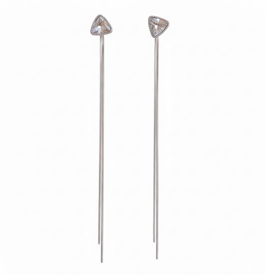 Lone Silver Tone Earrings Triangle Cubic Zirconia Stone Dangle0