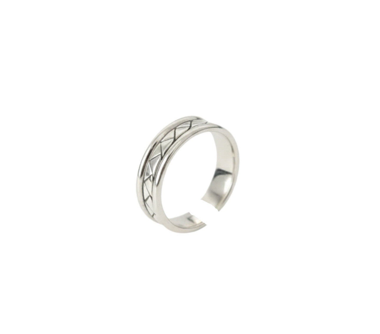 Silver Plated Copper Geometric Pattern Engraved Adjustable Open Cuff Ring0