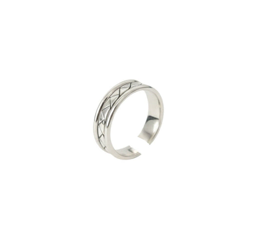 Silver Plated Copper Geometric Pattern Engraved Adjustable Open Cuff Ring0